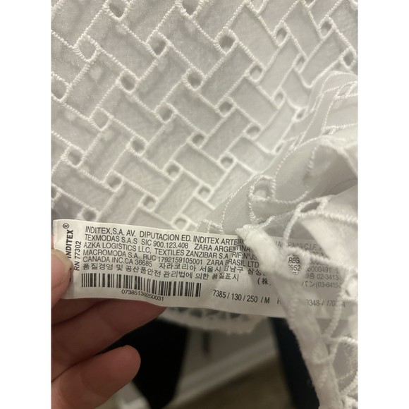 Zara White High Neck Blouse with Layer Embroidered Puff 3/4 Sleeves Size Medium - Picture 4 of 6